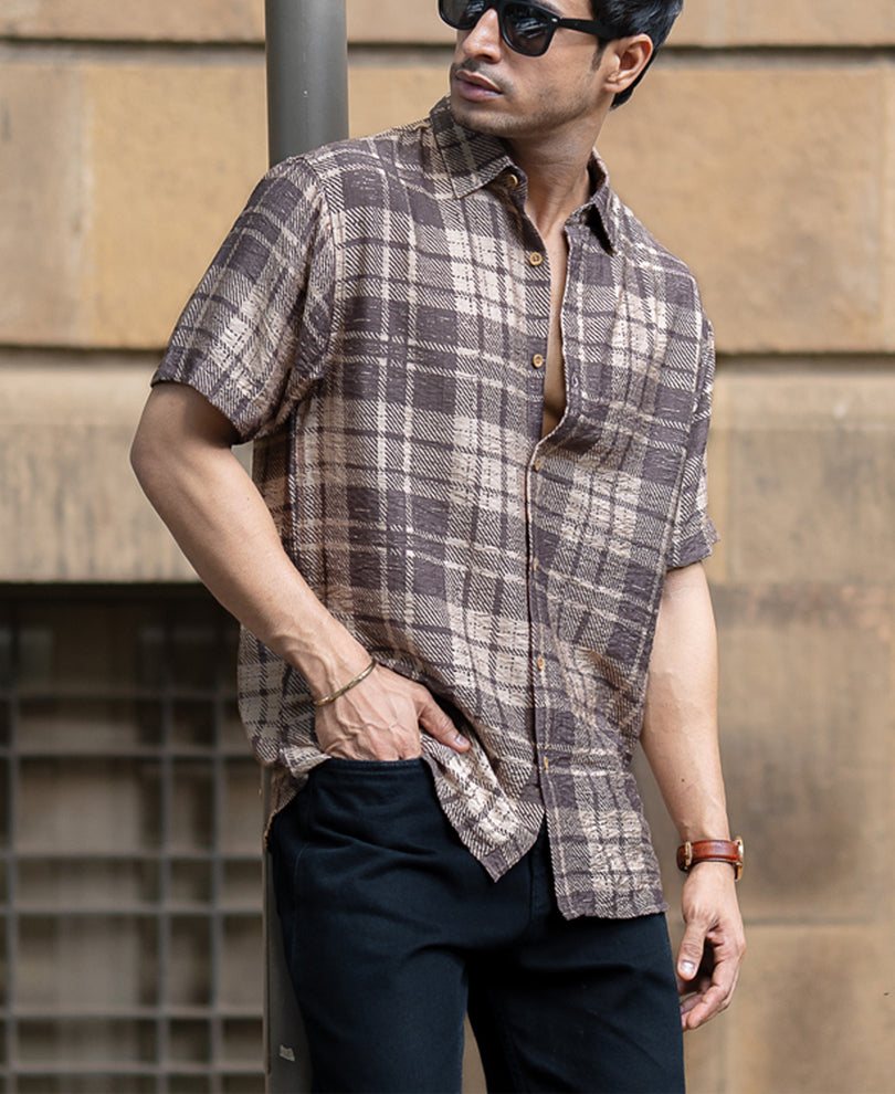Sand Printed Checks Shirt.