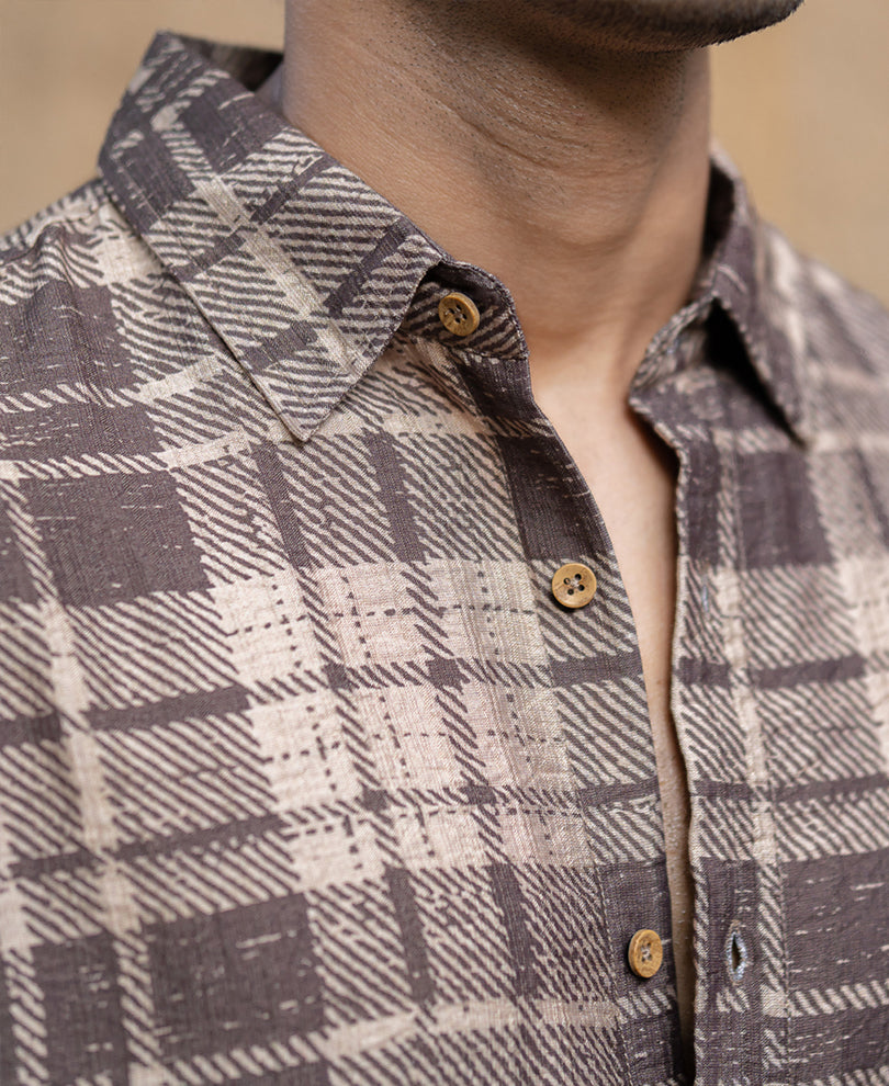 Sand Printed Checks Shirt.