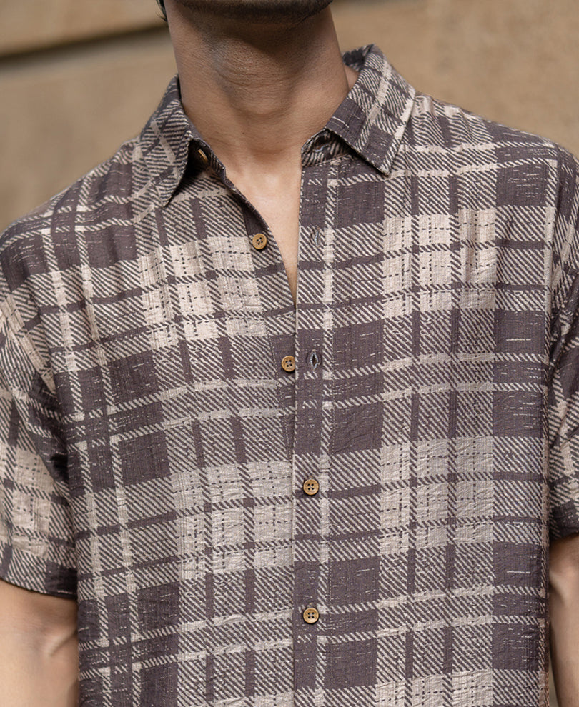 Sand Printed Checks Shirt.