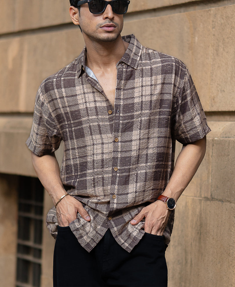 Sand Printed Checks Shirt.