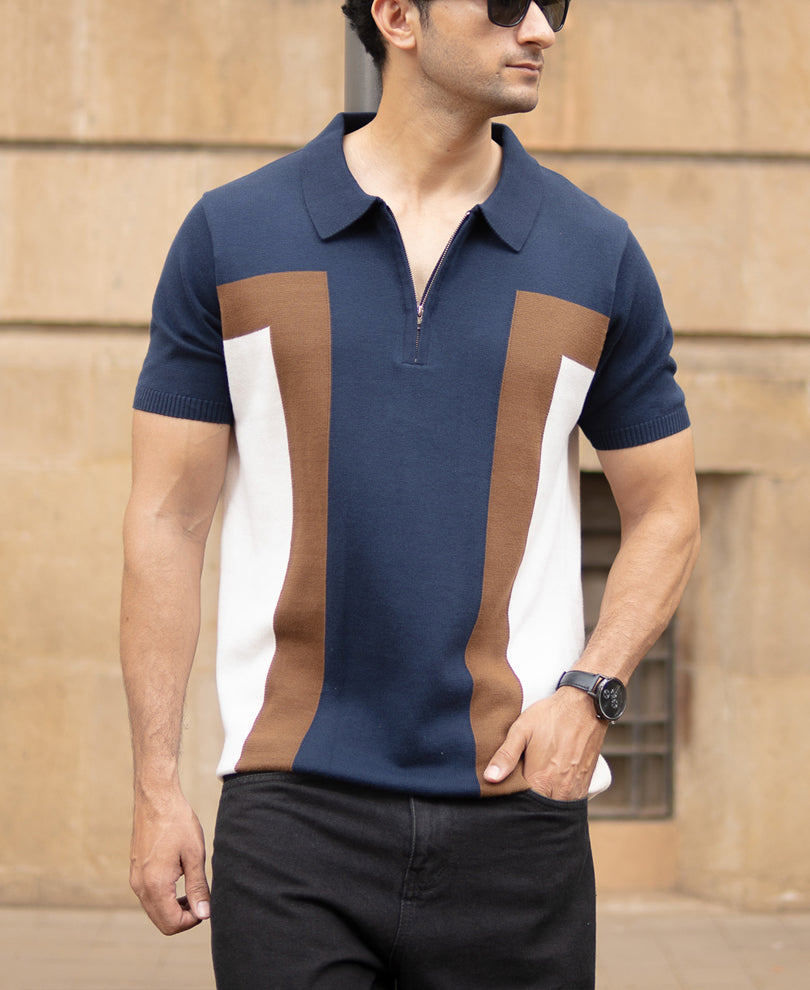 Multicolour Striped Polo T-Shirt.