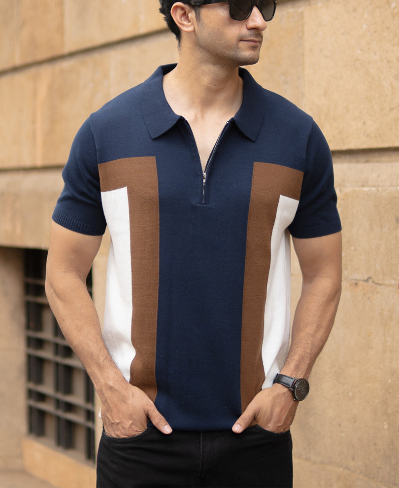 Multicolour Striped Polo T-Shirt.