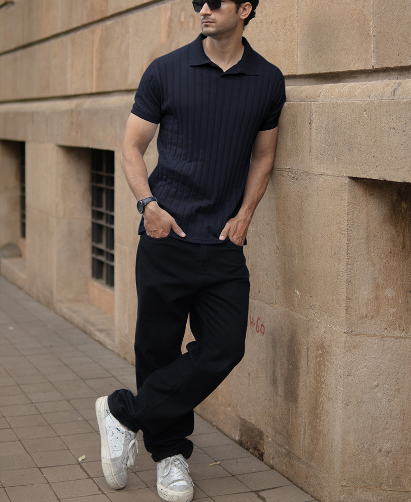 Navy Self Stripe T-Shirt.