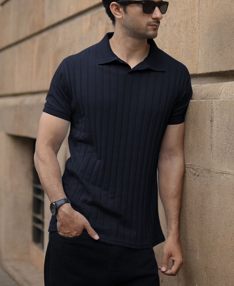 Navy Self Stripe T-Shirt.