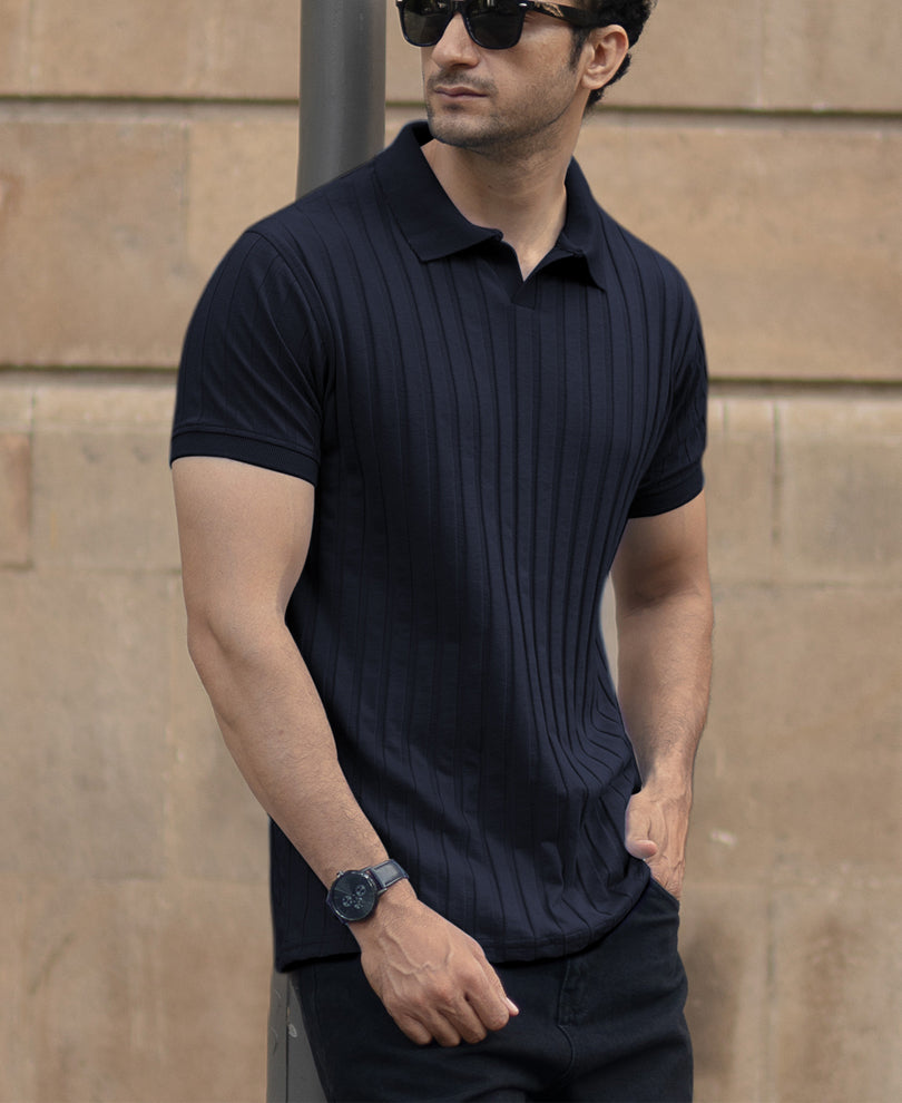 Navy Self Stripe T-Shirt.