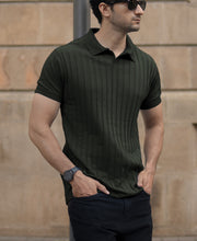 Dark Olive Self Stripe T-Shirt.