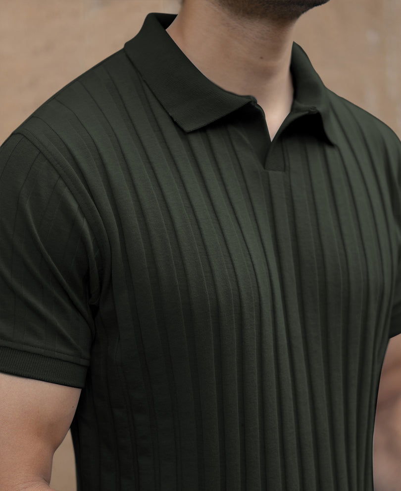 Dark Olive Self Stripe T-Shirt.