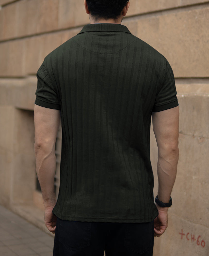 Dark Olive Self Stripe T-Shirt.
