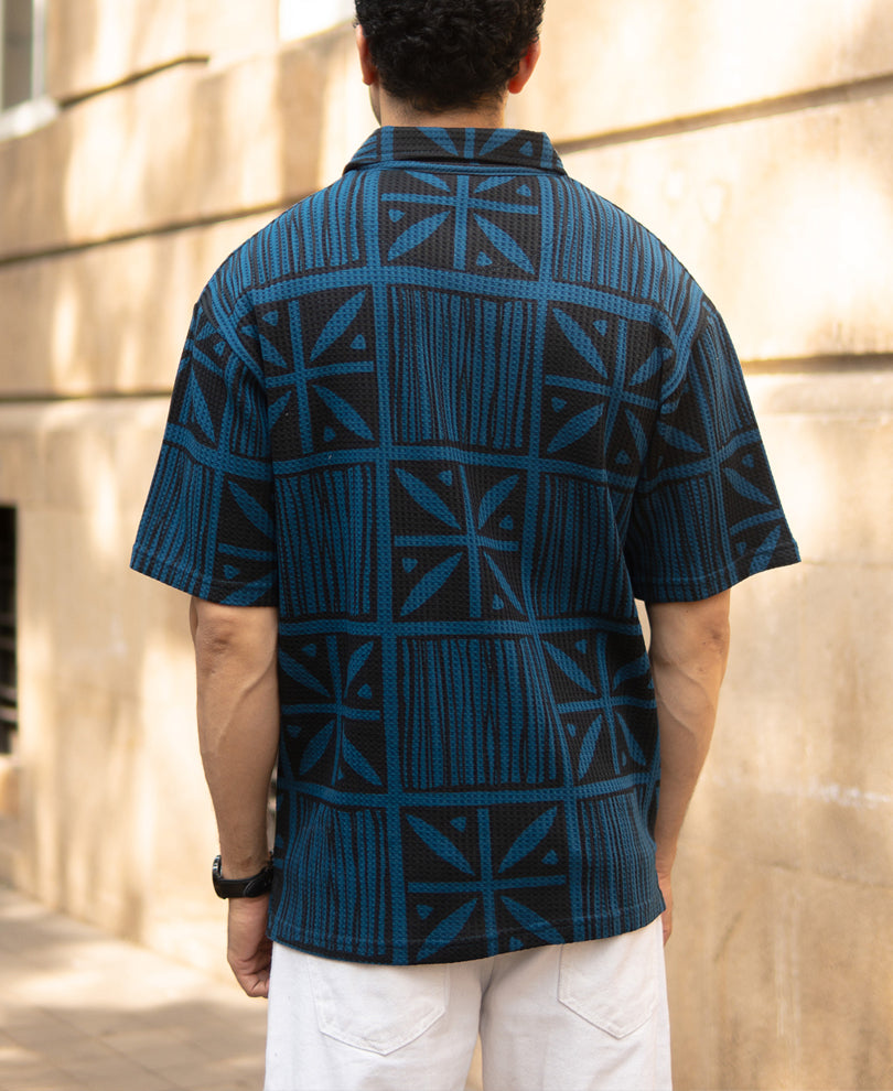 Blue Printed Polo T-Shirt.