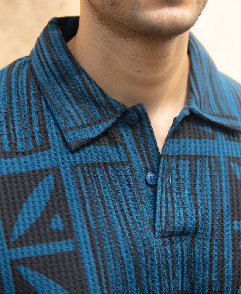 Blue Printed Polo T-Shirt.