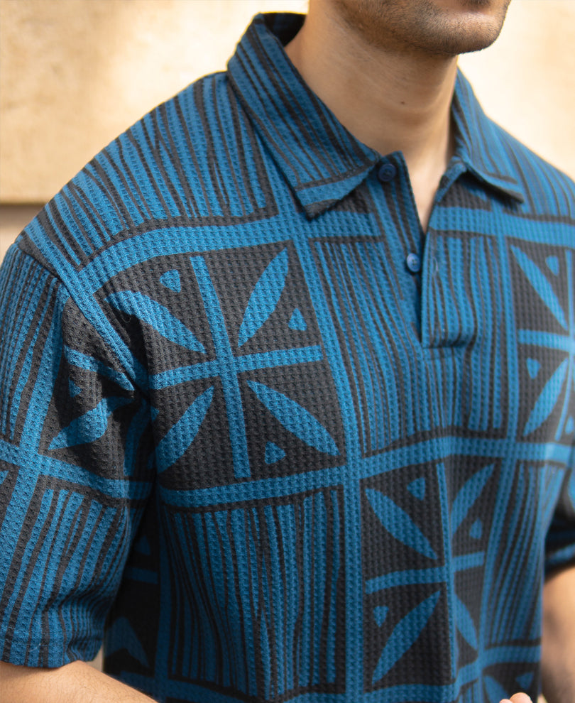 Blue Printed Polo T-Shirt.