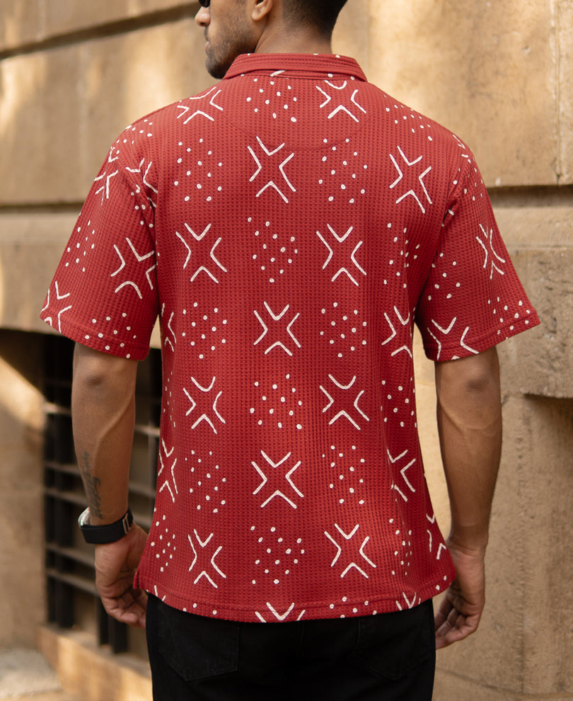Brick Red Printed Polo T-Shirt.