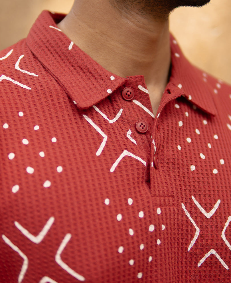 Brick Red Printed Polo T-Shirt.