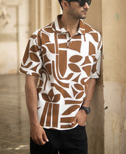Tan Structure Printed Polo T-Shirt.