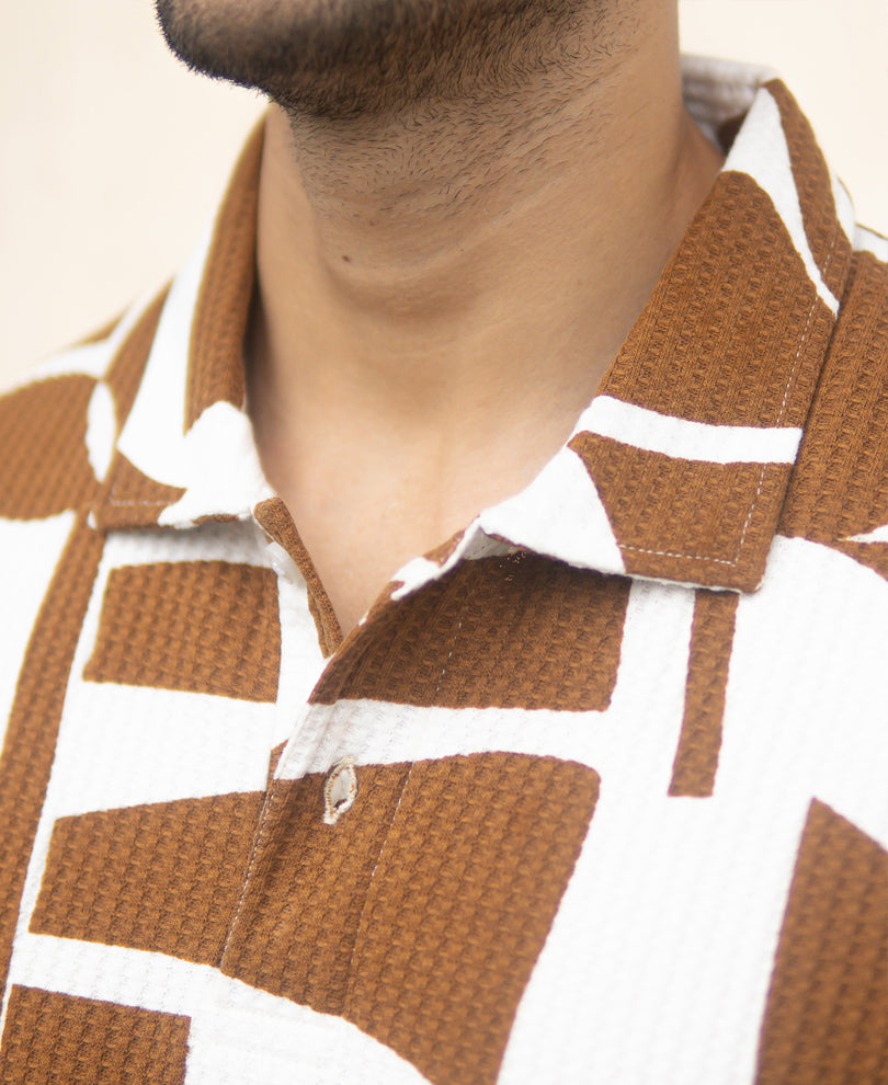 Tan Structure Printed Polo T-Shirt.