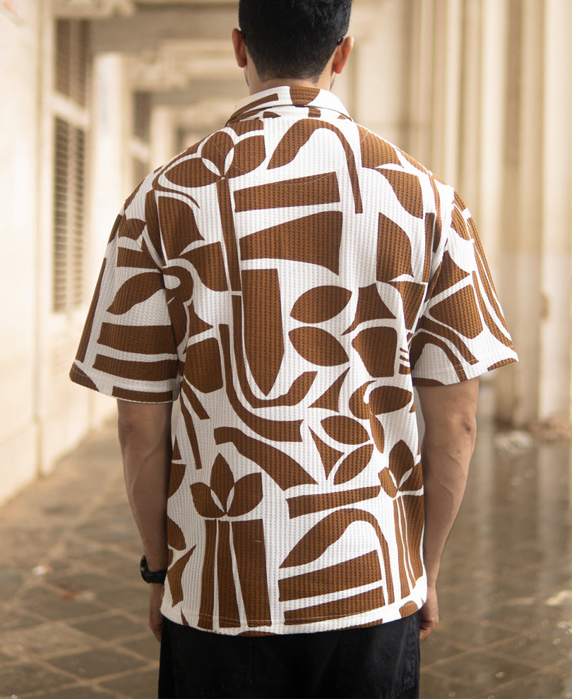 Tan Structure Printed Polo T-Shirt.