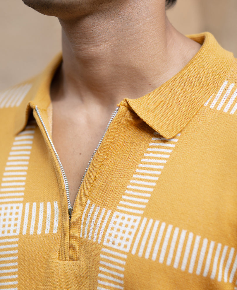 Mustard Knitted Checks T-Shirt.