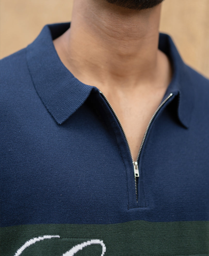 Navy Enrich Knitted Polo T-Shirt.