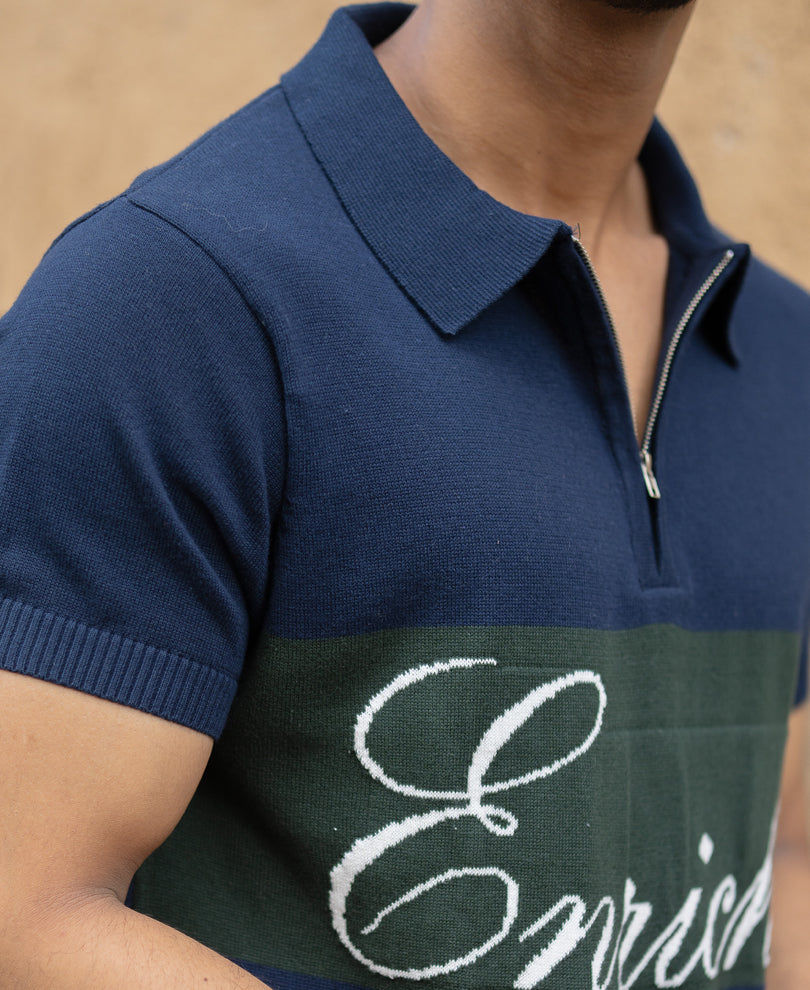 Navy Enrich Knitted Polo T-Shirt.