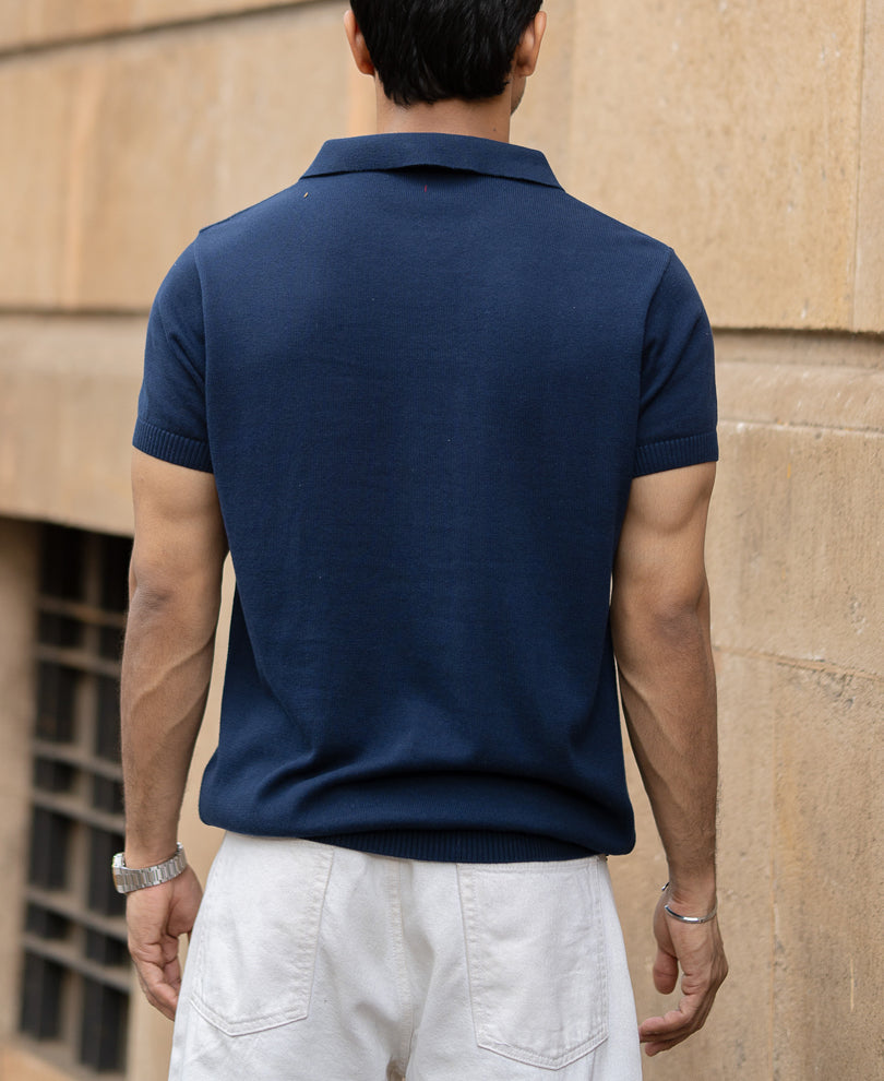 Navy Enrich Knitted Polo T-Shirt.