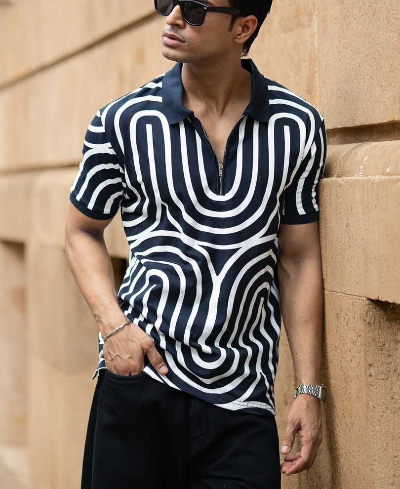 Navy Lightweight Printed T-Shirt.