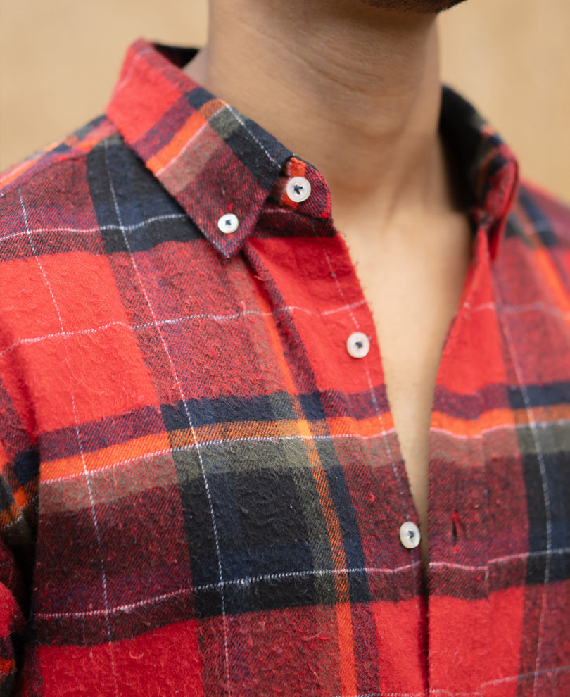 Red Brushed Checks Shirt.