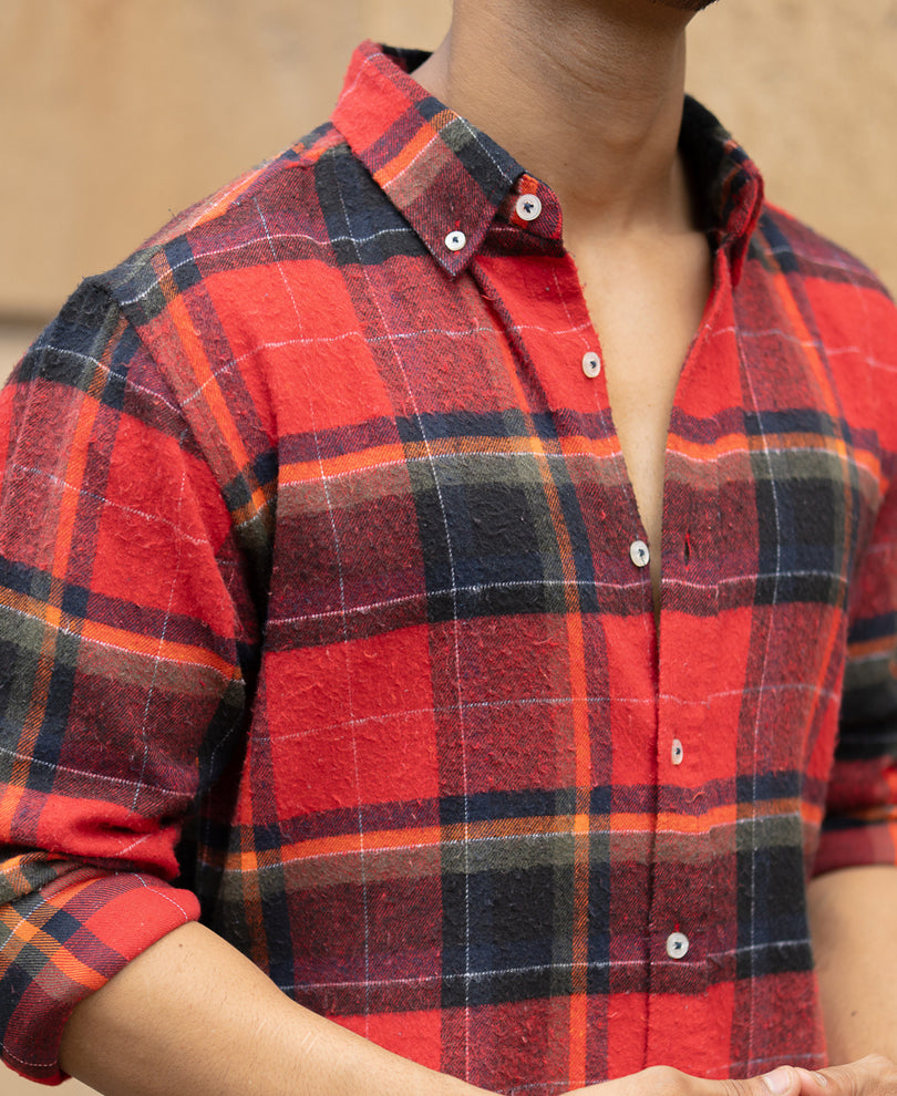 Red Brushed Checks Shirt.