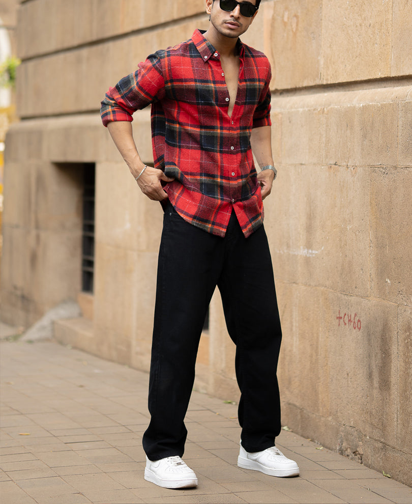 Red Brushed Checks Shirt.