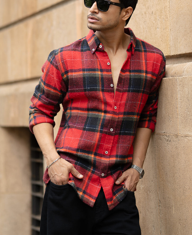 Red Brushed Checks Shirt.