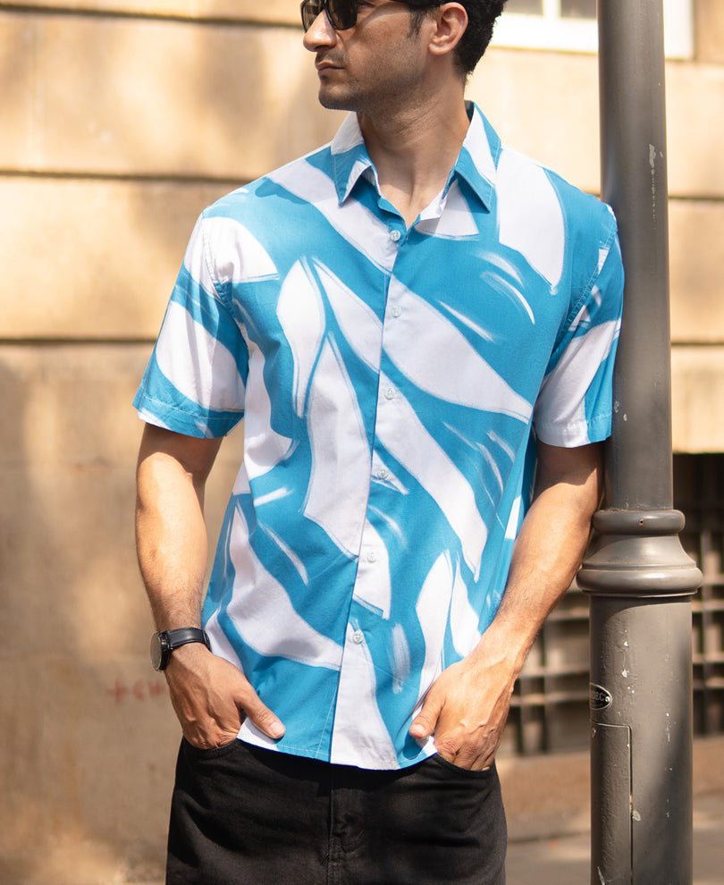 Blue Abstract Print Lightweight Shirt.