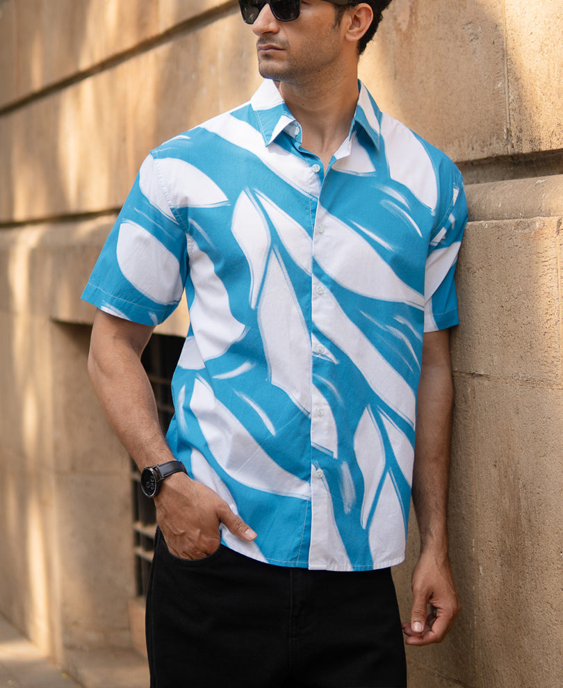 Blue Abstract Print Lightweight Shirt.