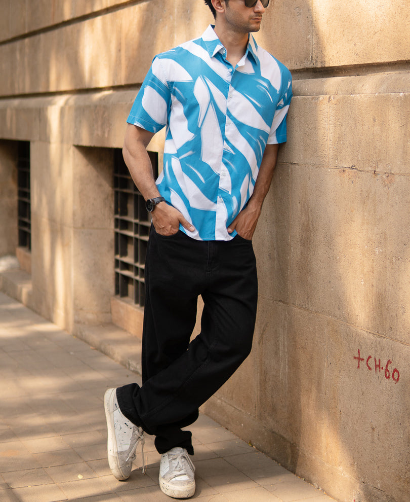 Blue Abstract Print Lightweight Shirt.
