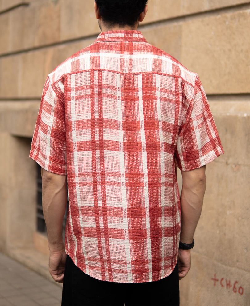 Red Ochre Printed Checks Shirt.