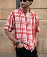 Red Ochre Printed Checks Shirt.
