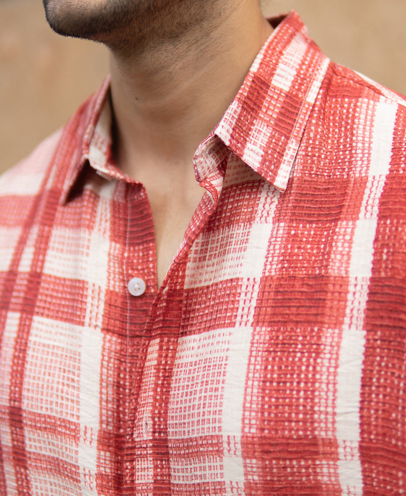 Red Ochre Printed Checks Shirt.