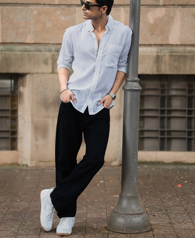 White Linen Blend Shirt.