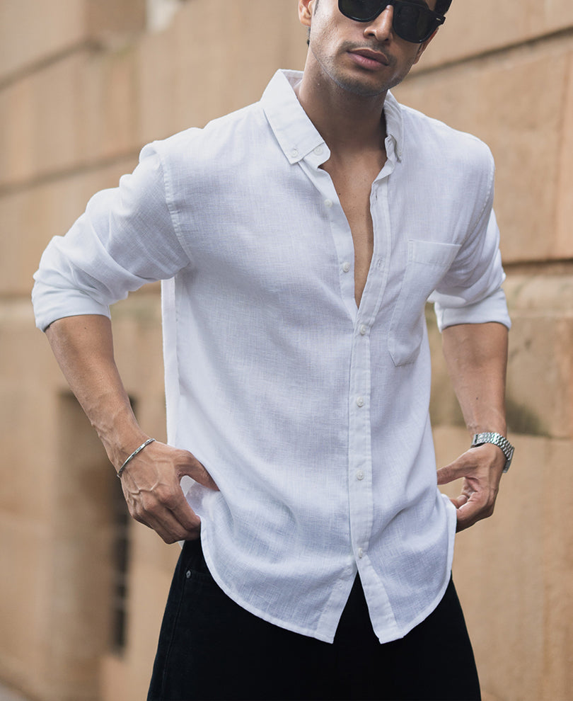 White Linen Blend Shirt.