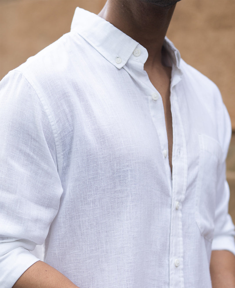 White Linen Blend Shirt.