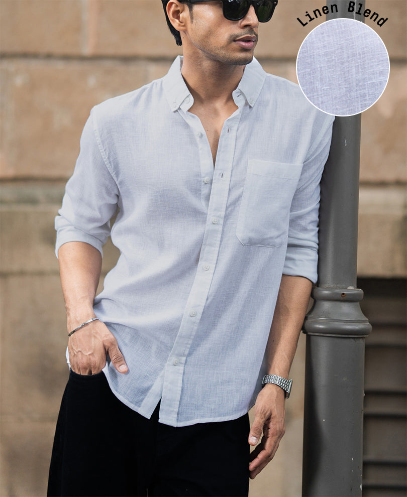 White Linen Blend Shirt.