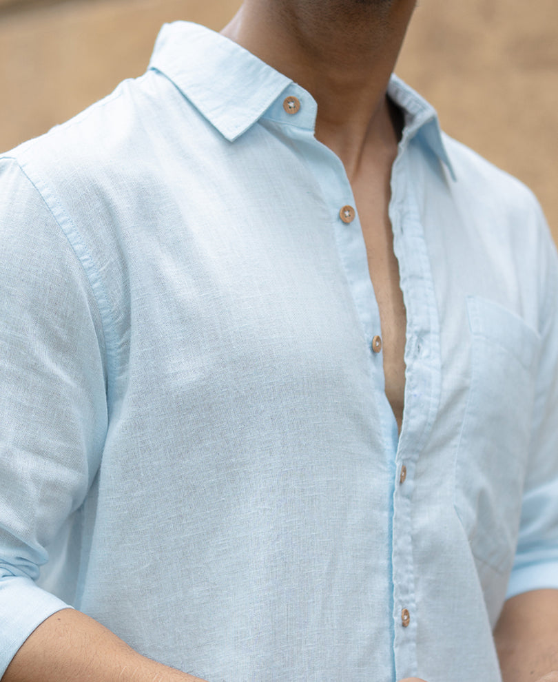 Light Blue Linen Blend Shirt.