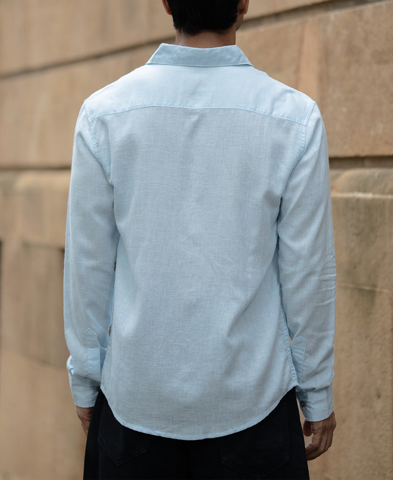 Light Blue Linen Blend Shirt.