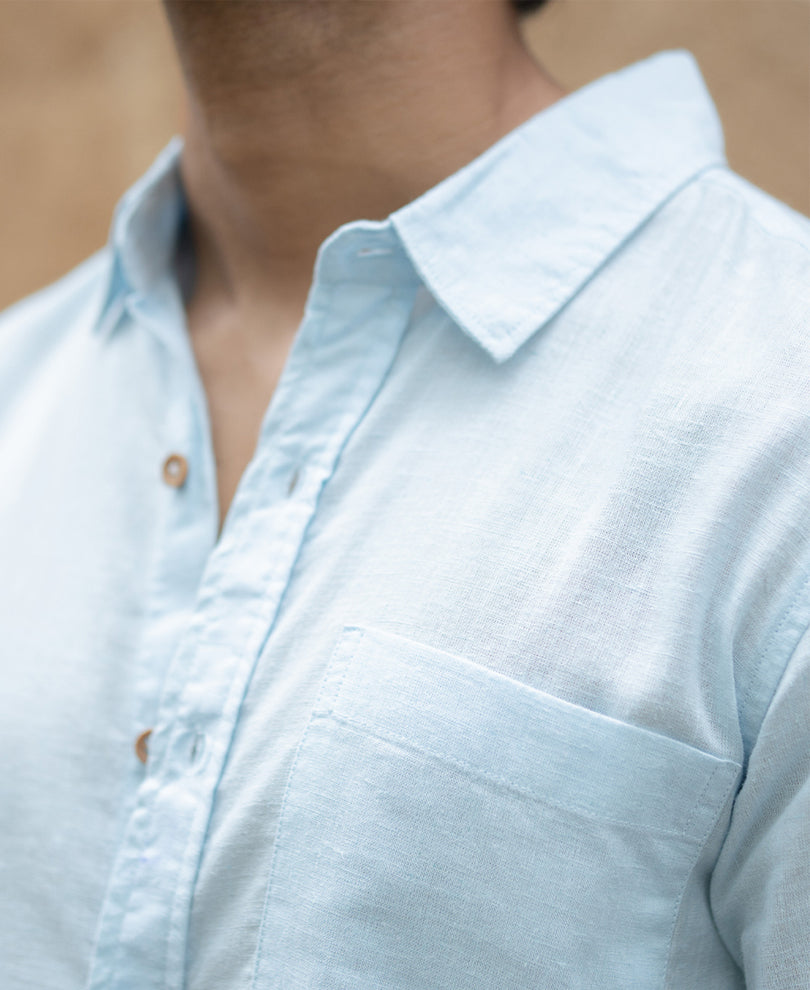 Light Blue Linen Blend Shirt.