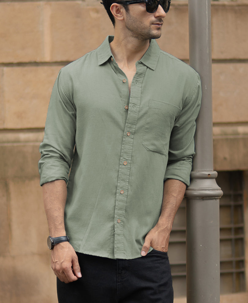Sage Green Linen Blend Shirt.