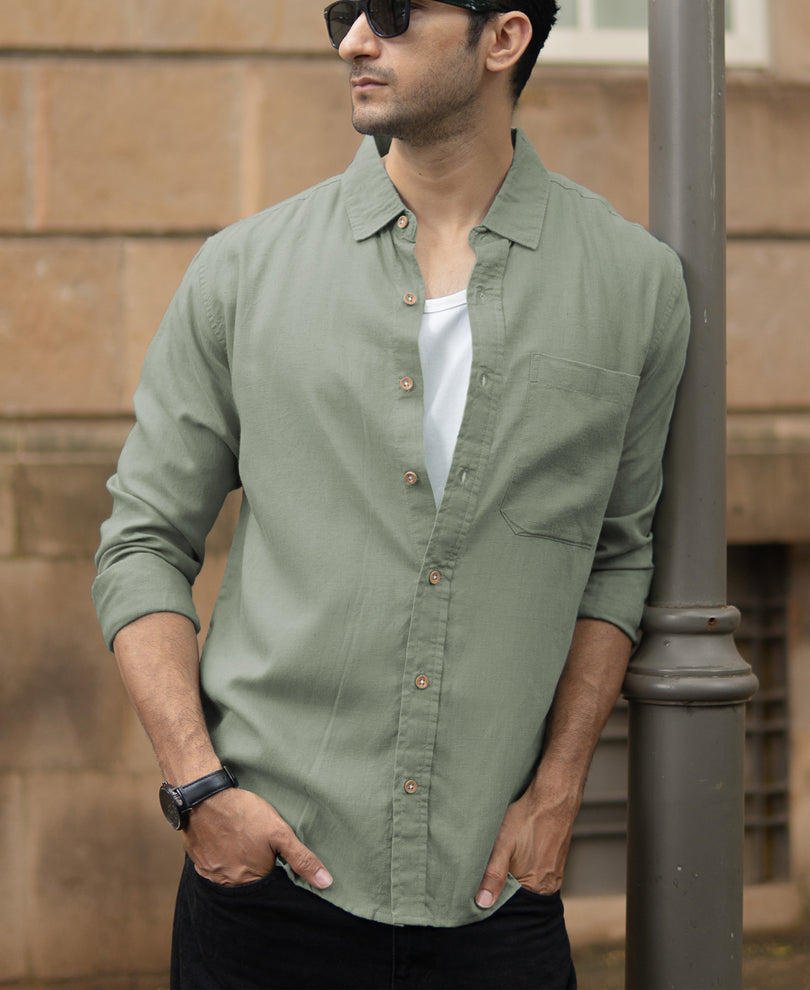 Sage Green Linen Blend Shirt.