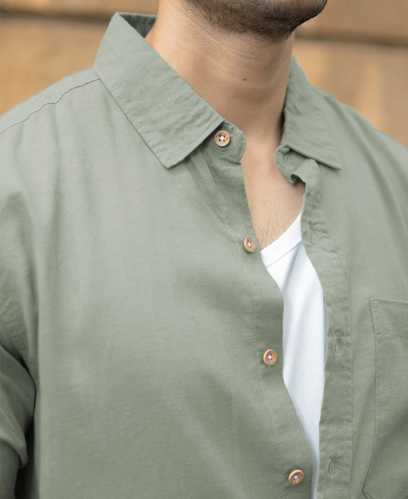 Sage Green Linen Blend Shirt.