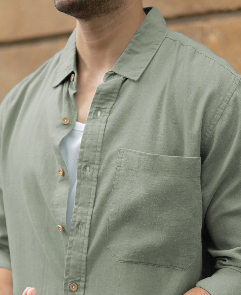 Sage Green Linen Blend Shirt.