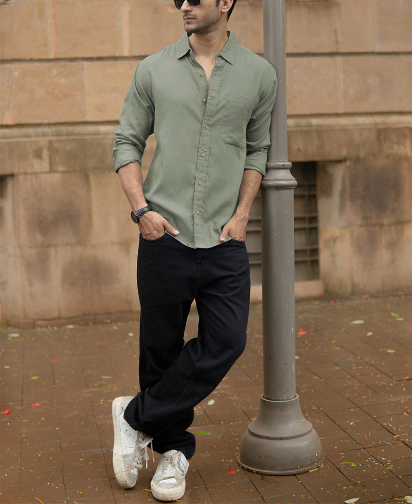 Sage Green Linen Blend Shirt.