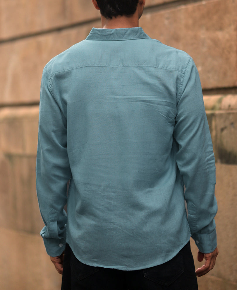 Dusty Blue Linen Blend Shirt.
