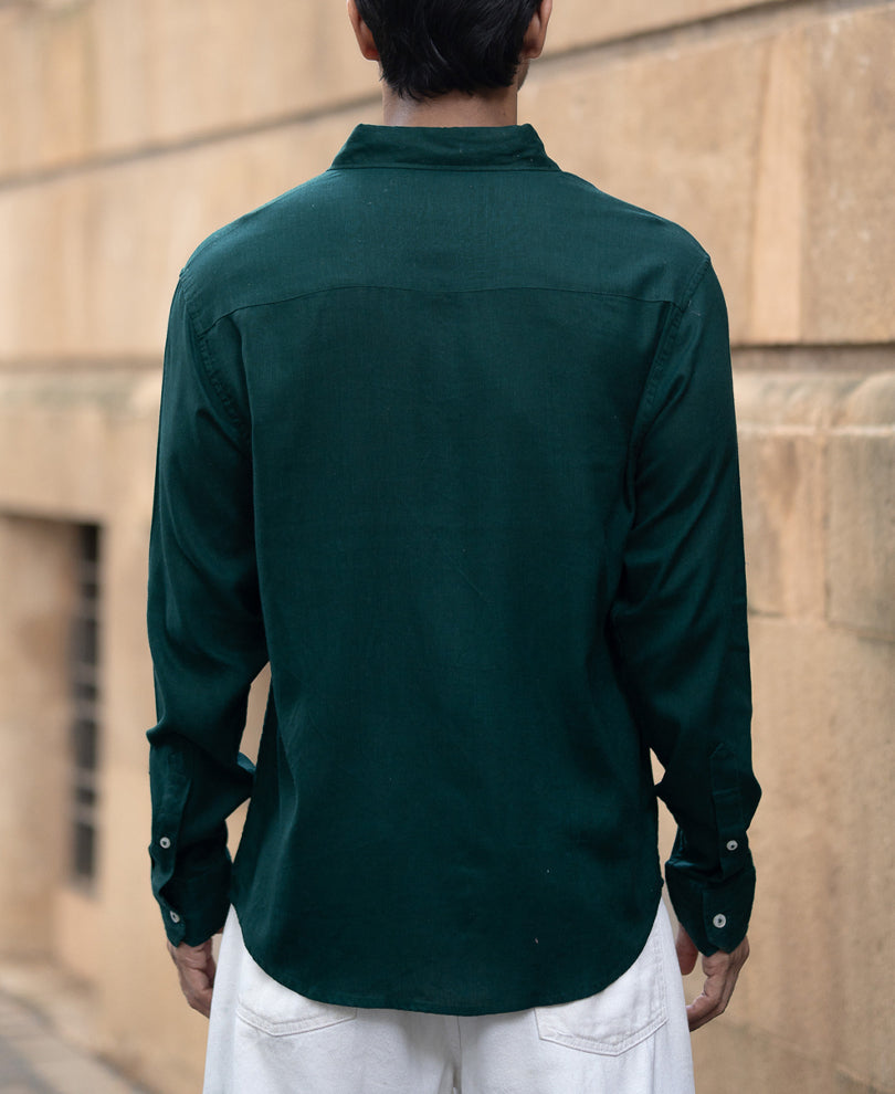 Bottle Green Linen Blend Shirt.