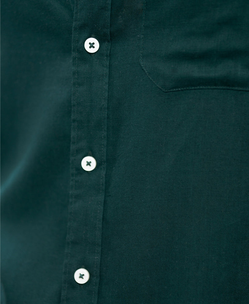Bottle Green Linen Blend Shirt.